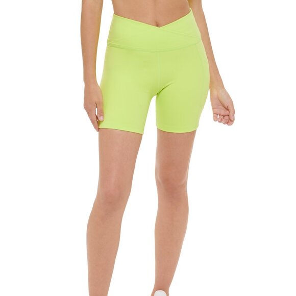SOILED Calvin Klein Performance Women Crossover Waist Short Lime Sz XL $60 GG445 - Picture 1 of 2